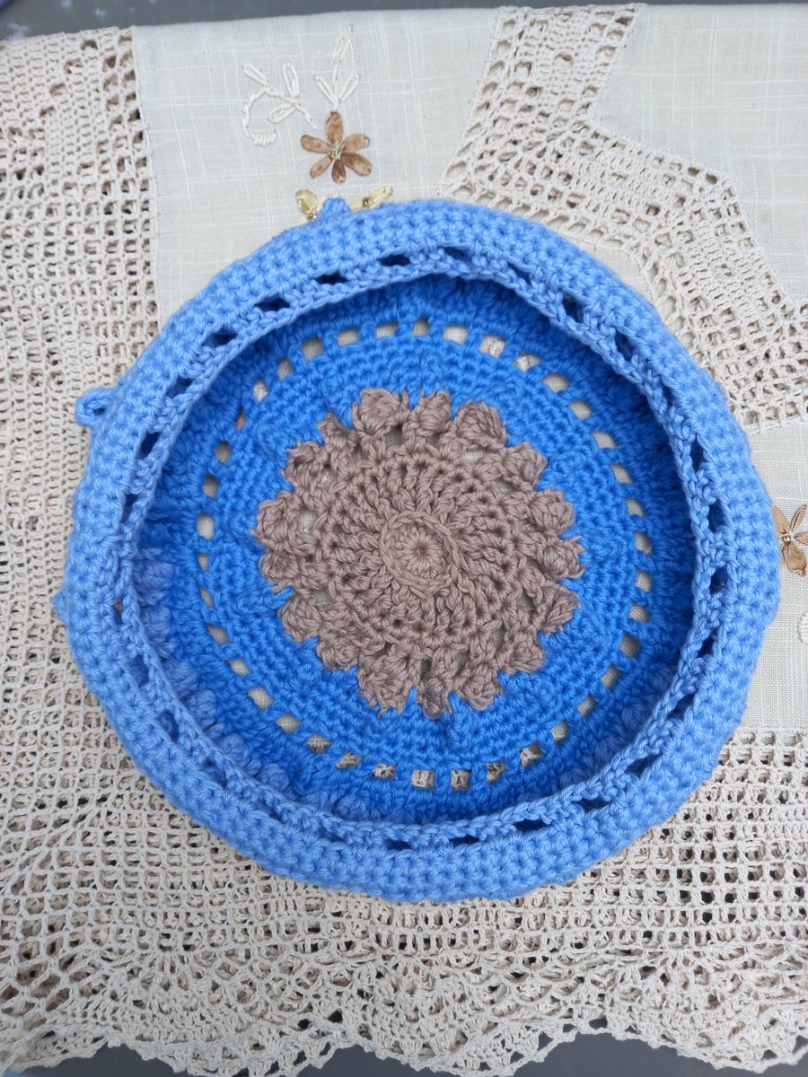 Meduim sized Crochet lace basket bowl in vintage style