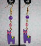  Purple Llama Charm Earrings with Pink and Purple Beads, Animal Jewellery