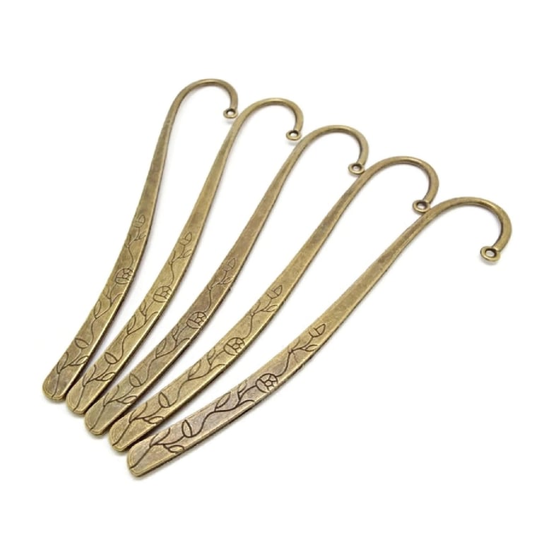 5 Bronze Tone Art Deco Design Bookmarks, Metal Blanks for Beads and Charms