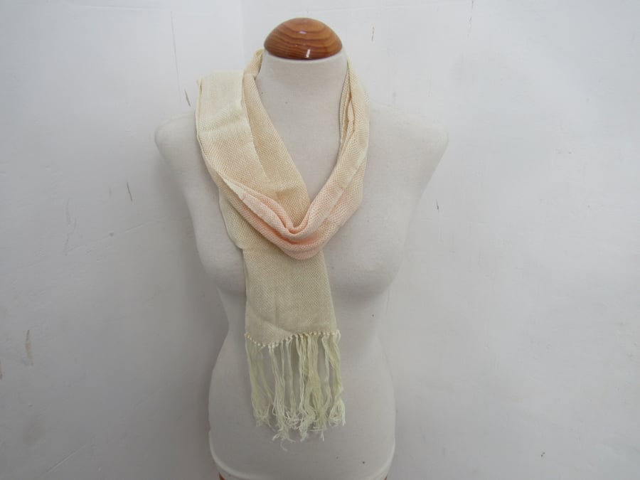 Cream and Pink Handwoven Cotton Scarf