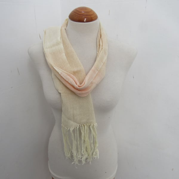 Cream and Pink Handwoven Cotton Scarf