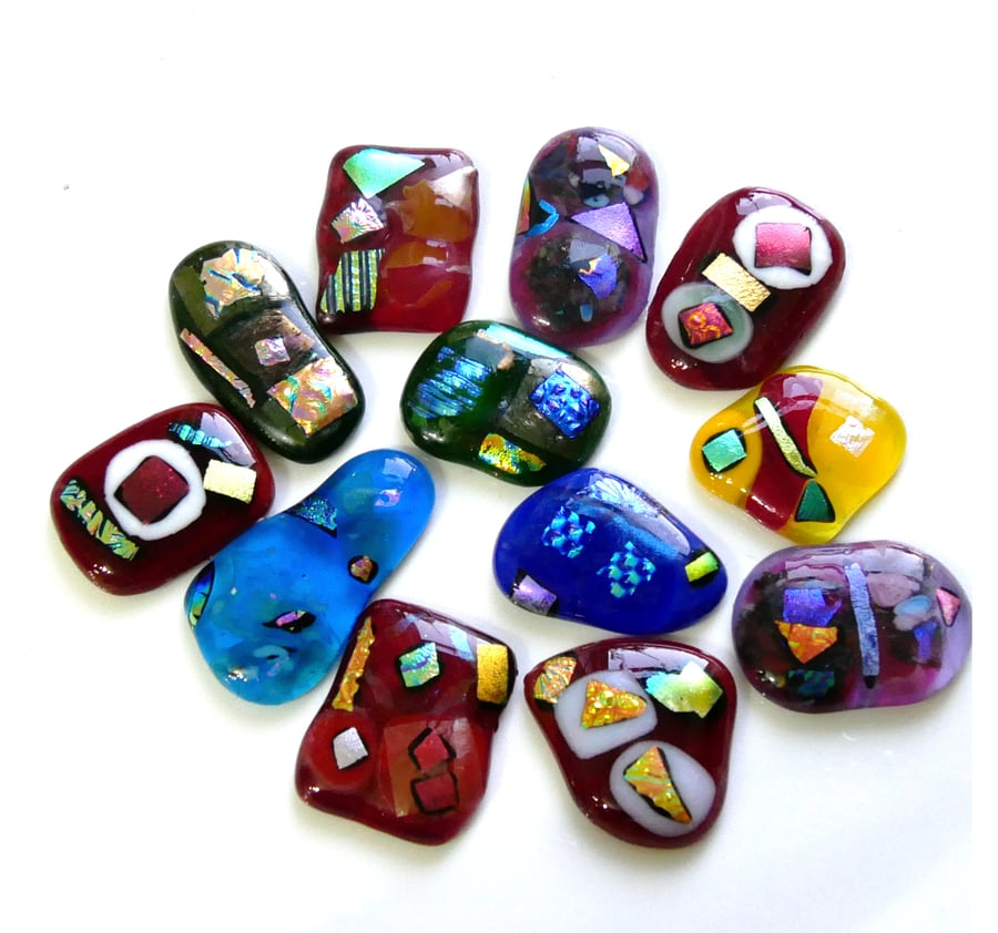 Choice of Dichroic Fused Glass Cabochons Flat Back Jewellery Nuggets