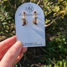 Smoky Quartz Celestial Mini Moon Earrings, Gemstone Gold Star Jewellery 
