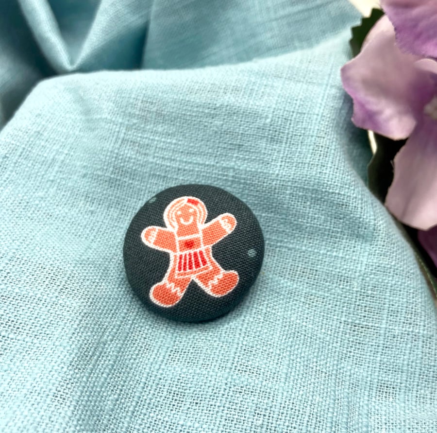 Gingerbread girl fabric button brooch gifts for baking lovers