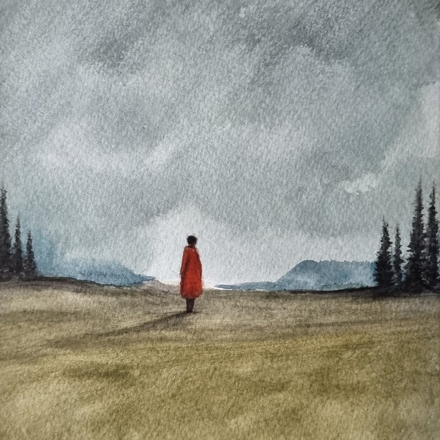 Original Watercolour Painting - Moody Sky Landscape Art - Unframed