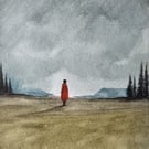 Original Watercolour Painting - Moody Sky Landscape Art - Unframed