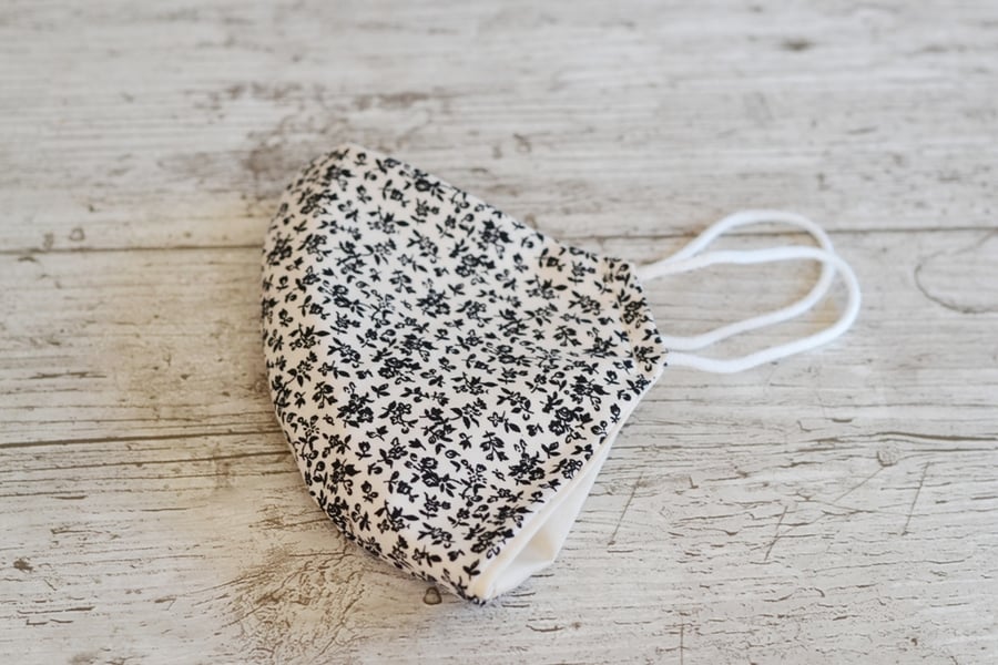 Black Ditsy Flower Print Washable Reuseable Face Mask