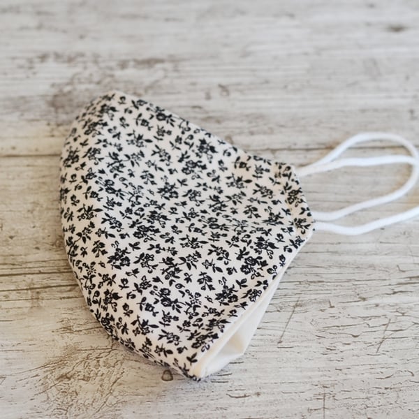 Black Ditsy Flower Print Washable Reuseable Face Mask