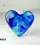 Blue fused glass heart pocket hug with stand 5x4.5cm, handcrafted (445)