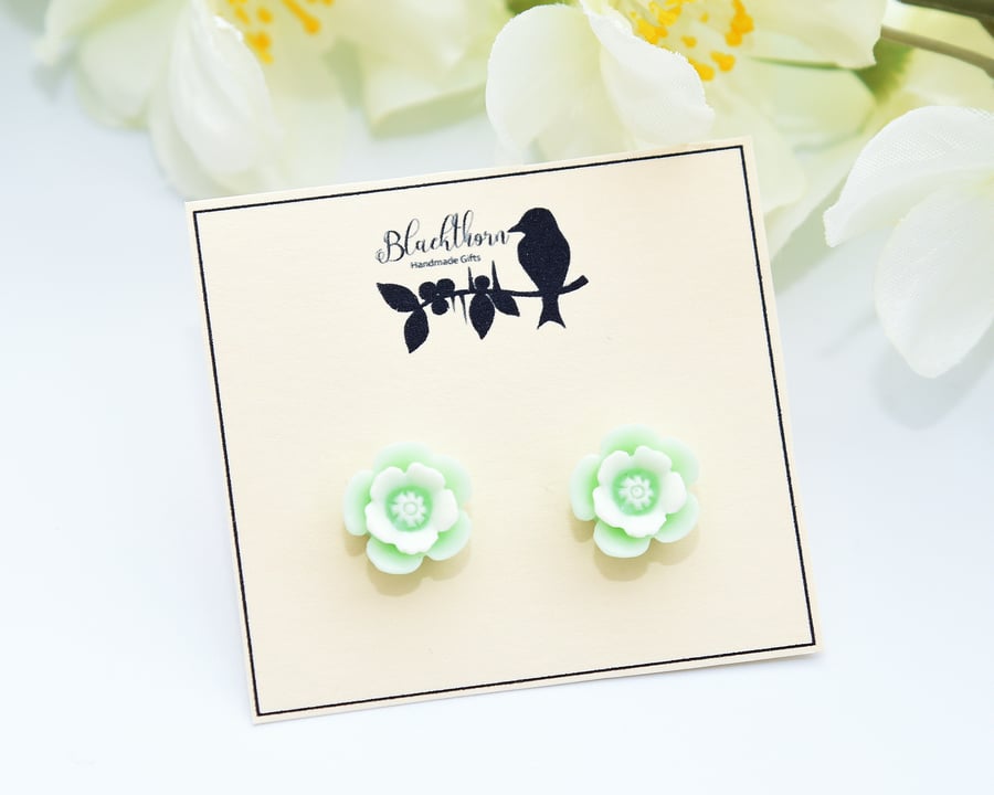 Pale Green Flower Earrings