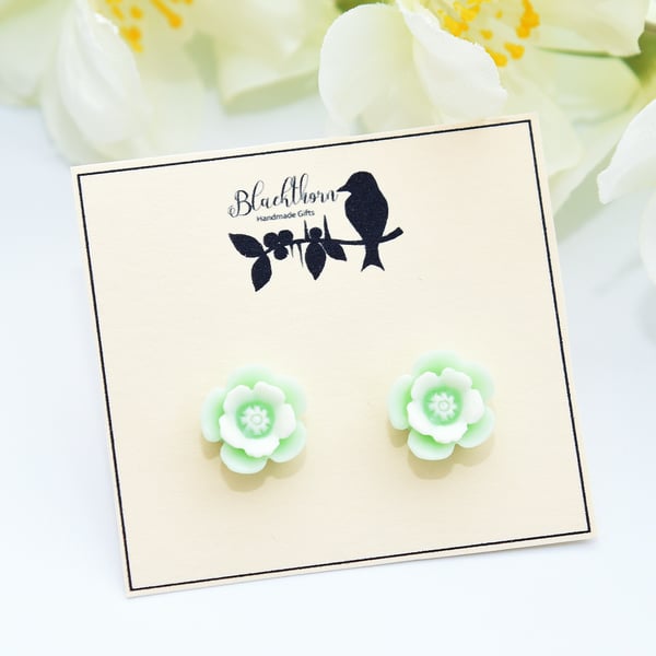 Pale Green Flower Earrings