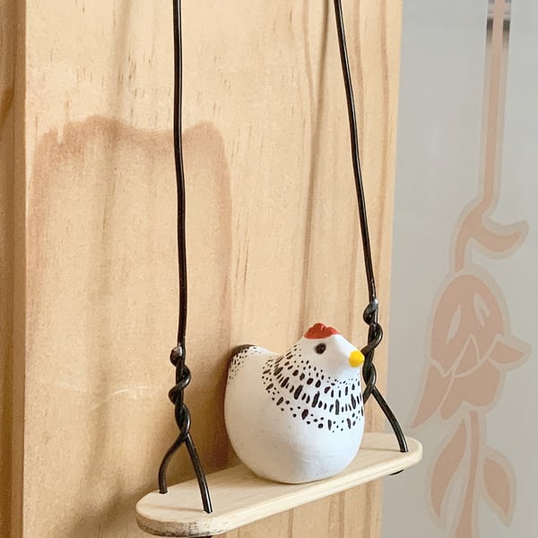 Polymer Clay Chicken On A Swing. Chicken Swing. Hanging Decoration. Chickens.