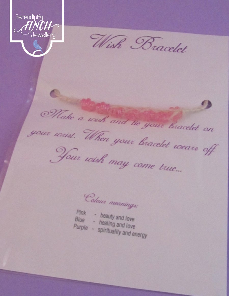 Flower Wish Bracelet, Pink White Wish Bracelet, Jute Bracelet