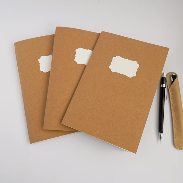 A5 Plain Kraft Notebook, Replacement Notebook with Plain Pages