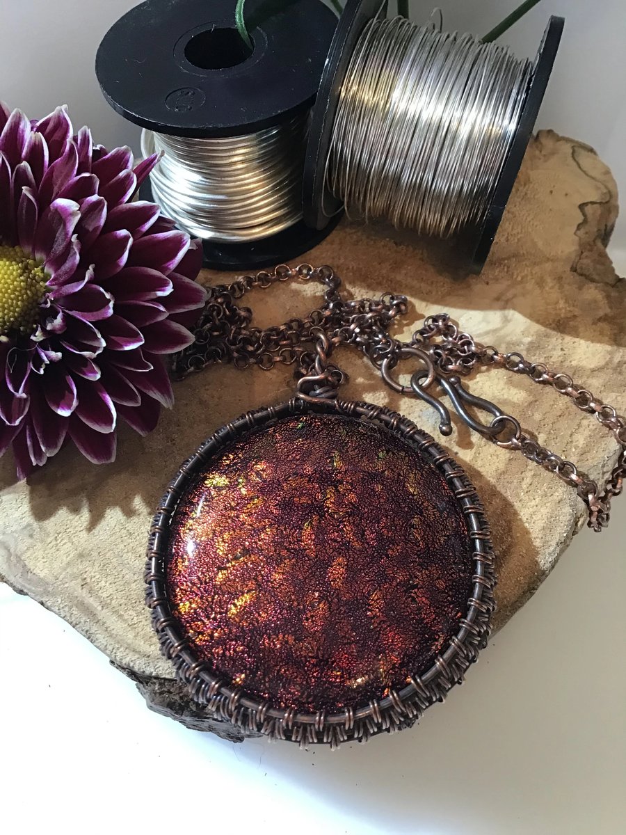 Bare Copper Wrapped Glass Pendant