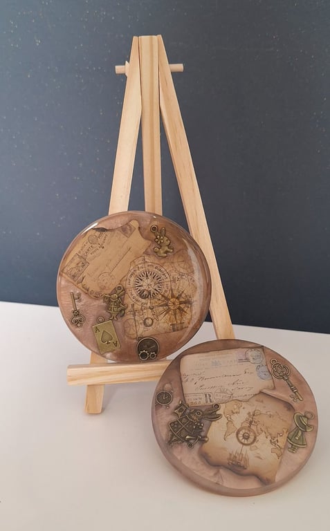 Bespoke Alice in Wonderland Resin Coasters Vintage Steampunk Style