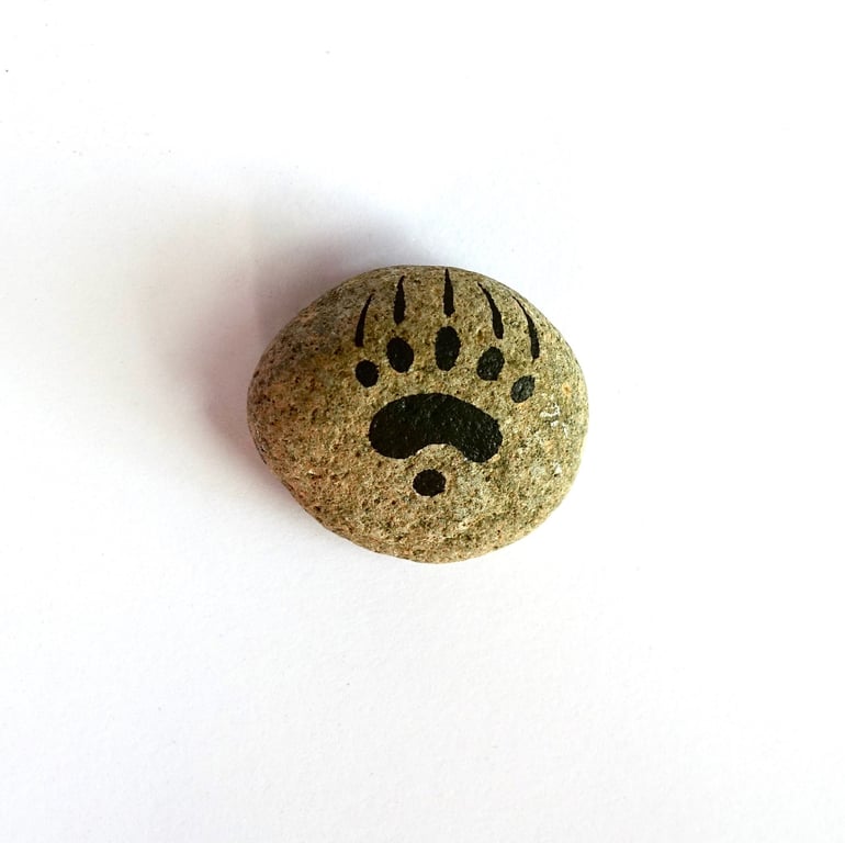 Bear Print Spirit Stone, Painted Rock Ornament, Cute Pawprint Home Decor