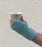 FINGERLESS MITTS , gloves ' Erme Trail '. Soft Wool blend. Aqua blue. - Image 2