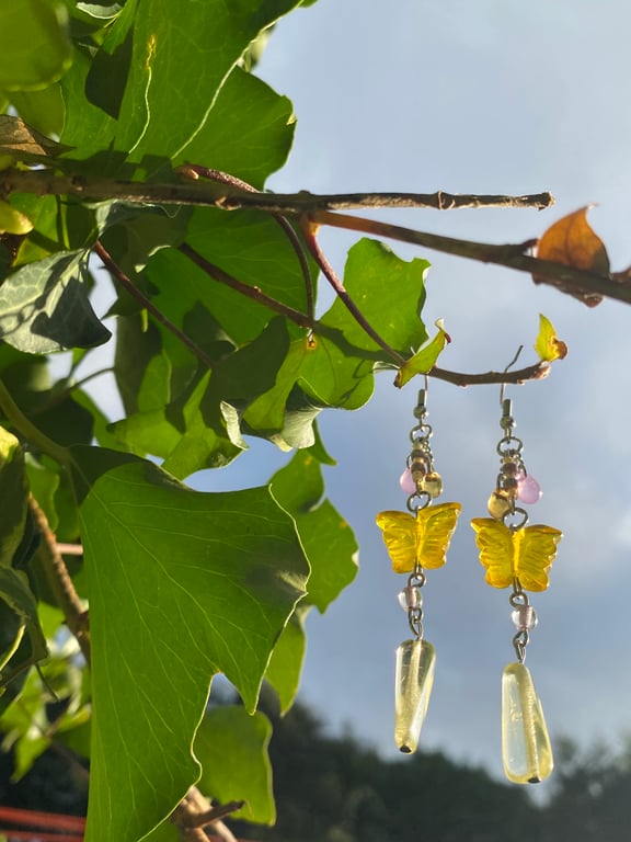 Saffron - Yellow Quartz Butterfly Earrings 