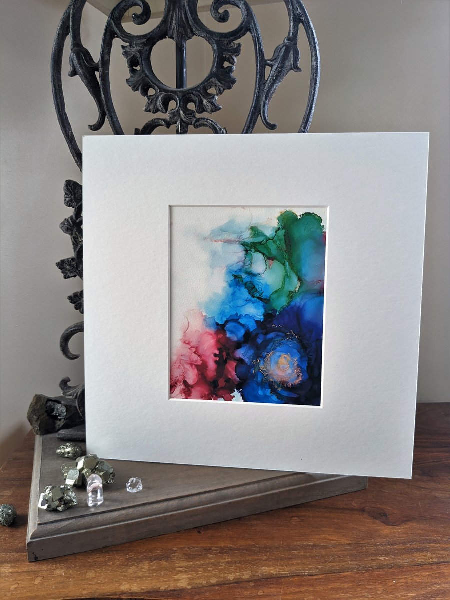 Alcohol Ink Print of Abstract Colourful Flowers and Roses