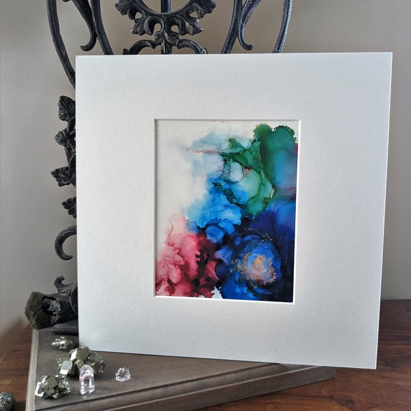 Alcohol Ink Print of Abstract Colourful Flowers and Roses