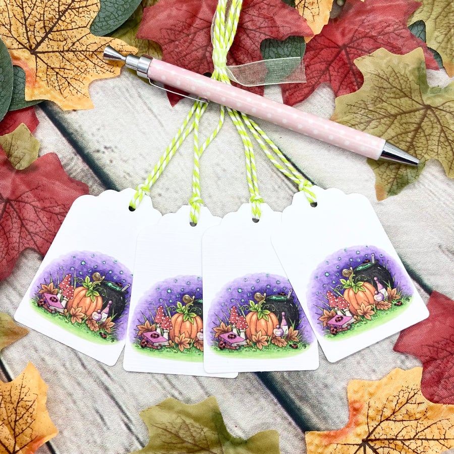 Toadstools, Potions & Pumpkins Gift Tags - set of 4 tags
