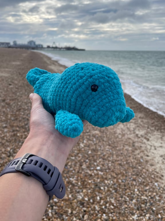 Handmade Crochet Turquoise Plushie Manatee: Soft Chenille Yarn