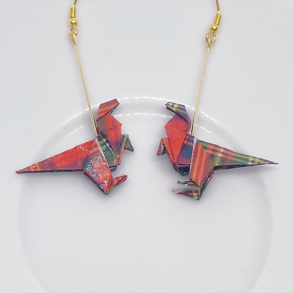 Origami Dinosaur Earrings, Paper Dinosaur Earrings, Handmade Earring, Paper