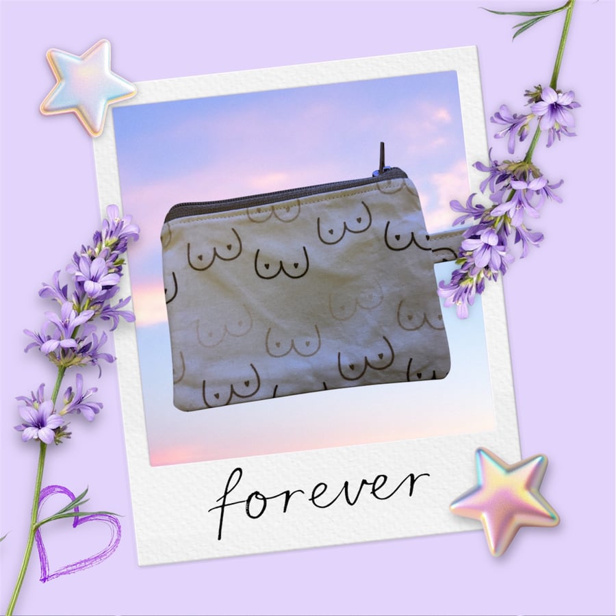 Handmade boobies coin purse, fully lined with zip closure 