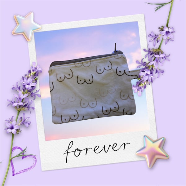 Handmade boobies coin purse, fully lined with zip closure 