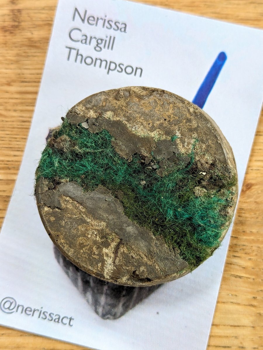 Deep Moss Green textile and papercrete Mixed Media Round 50mm Brooches