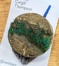 Deep Moss Green textile and papercrete Mixed Media Round 50mm Brooches