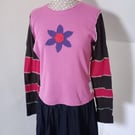 Patchwork top with long sleeves and flower applique