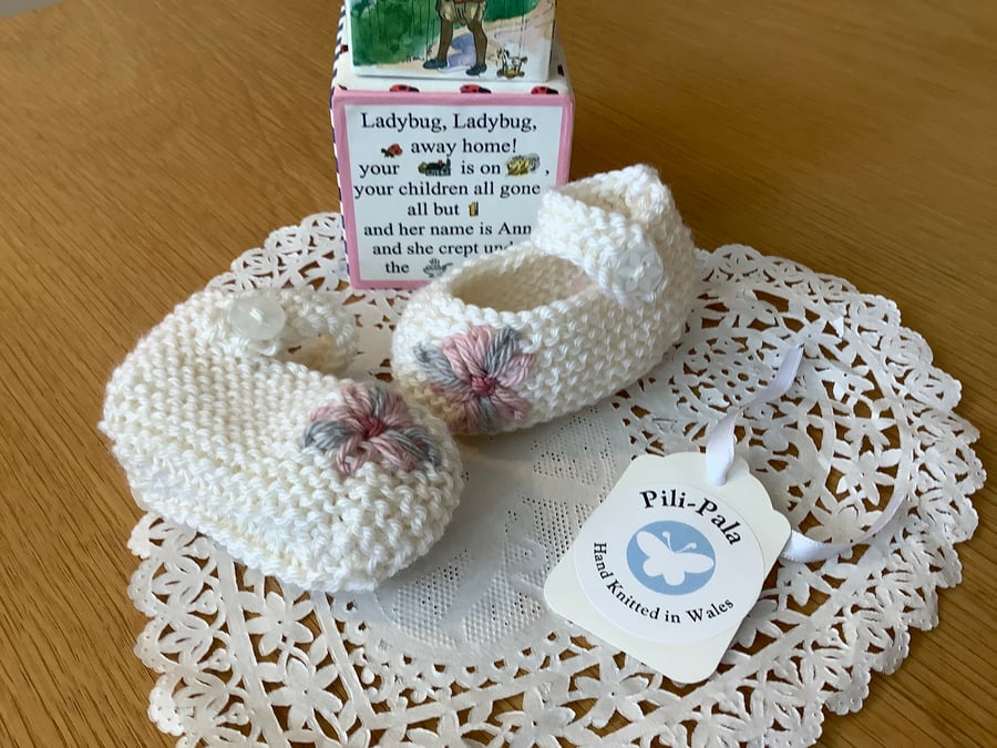 Hand Knitted Baby Mary Jane Booties 
