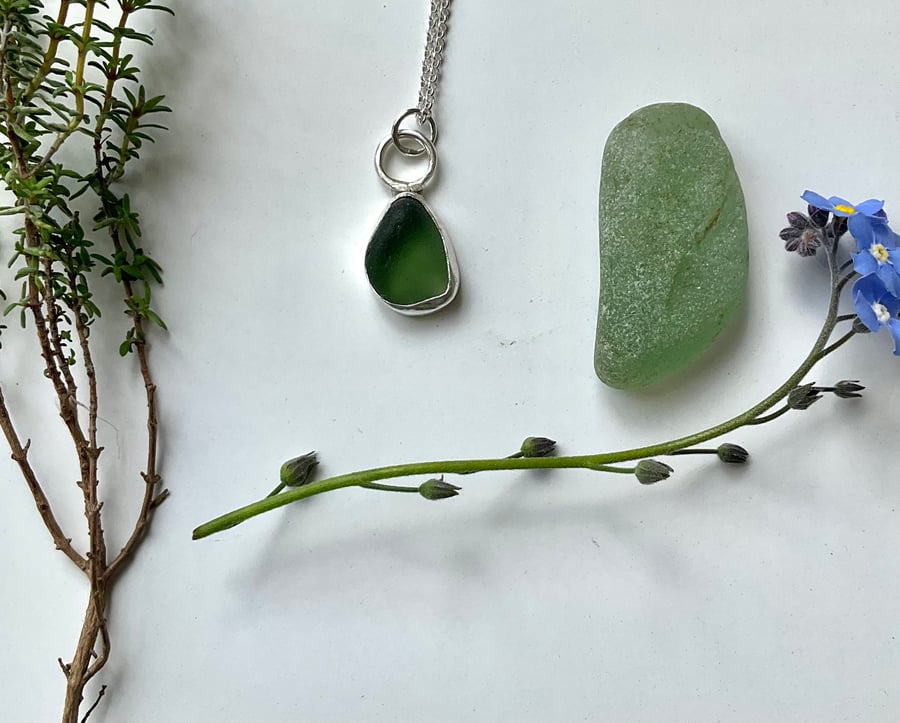 Sterling Silver Sea Glass Pendant Necklace 