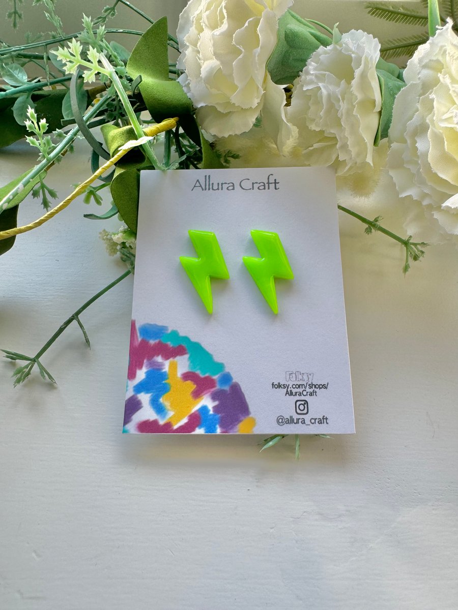 Neon Green Lightning Bolt Earrings