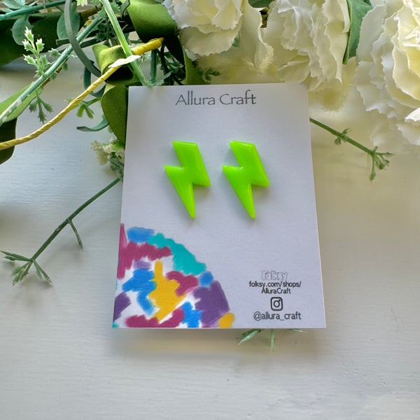 Neon Green Lightning Bolt Earrings