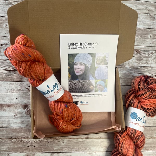 Hat knitting kit with one skein of hand dyed yarn