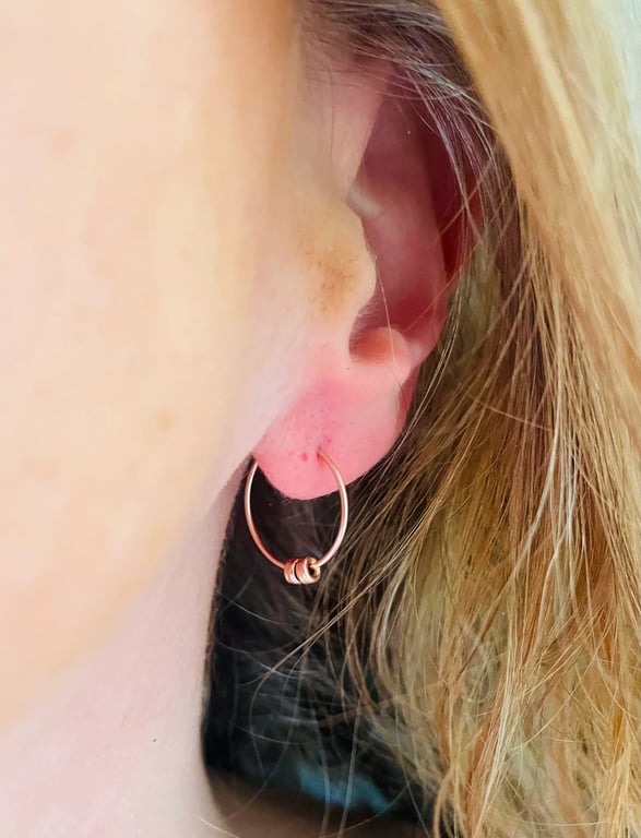 14k Rose Gold Filled Hoops 15mm with 14k Rose Gold  Rondelles