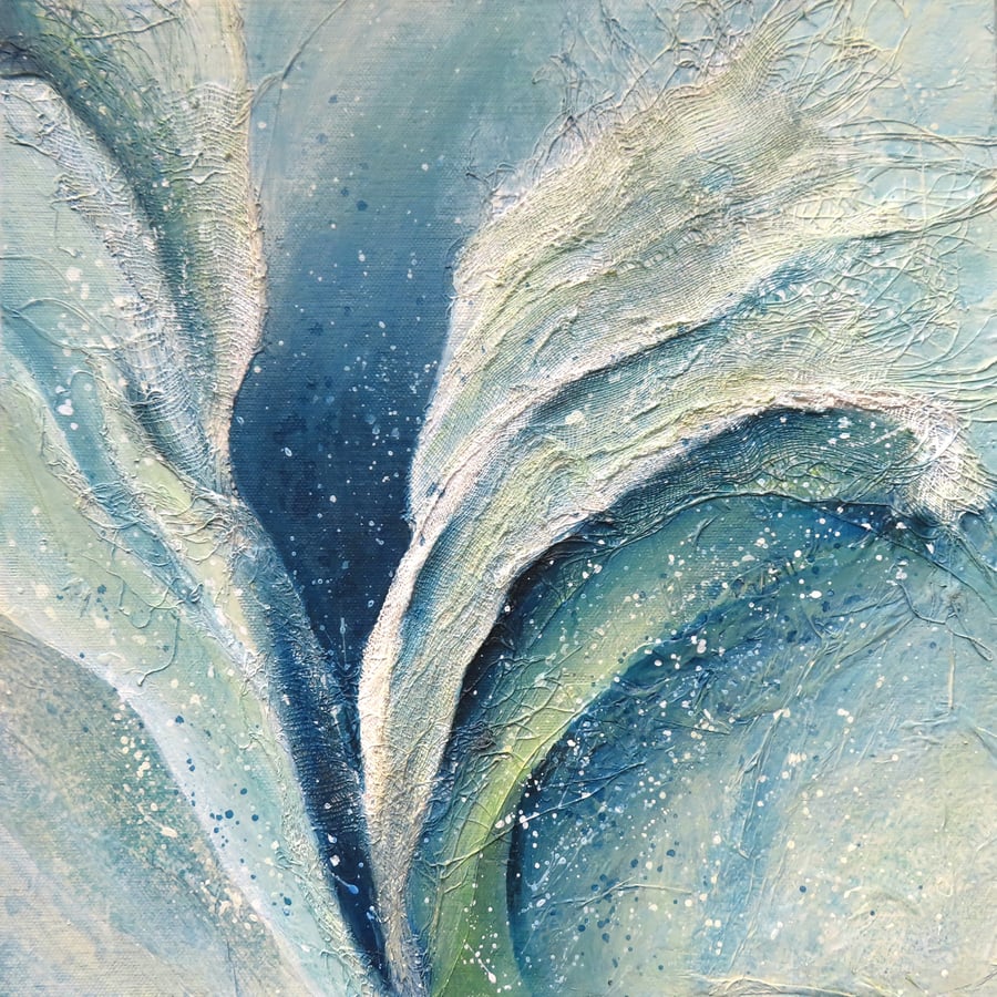 Original mixed media abstract ocean painting under water textured marine art