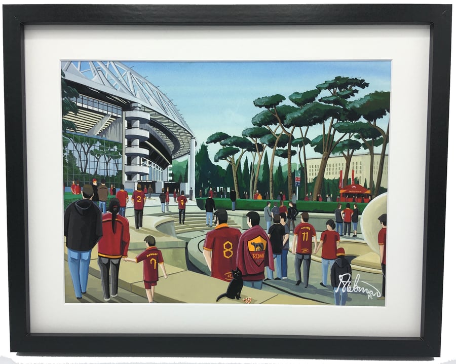 AS Roma, Stadio Olympic, High Quality Framed Football Art Print.