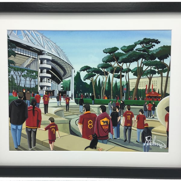 AS Roma, Stadio Olympic, High Quality Framed Football Art Print.