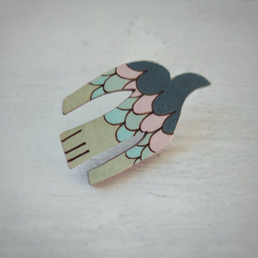 Bird Brooch, Flying Bird Pin, Nature Pin, Wooden Bird Pin, Bird Lover Gift