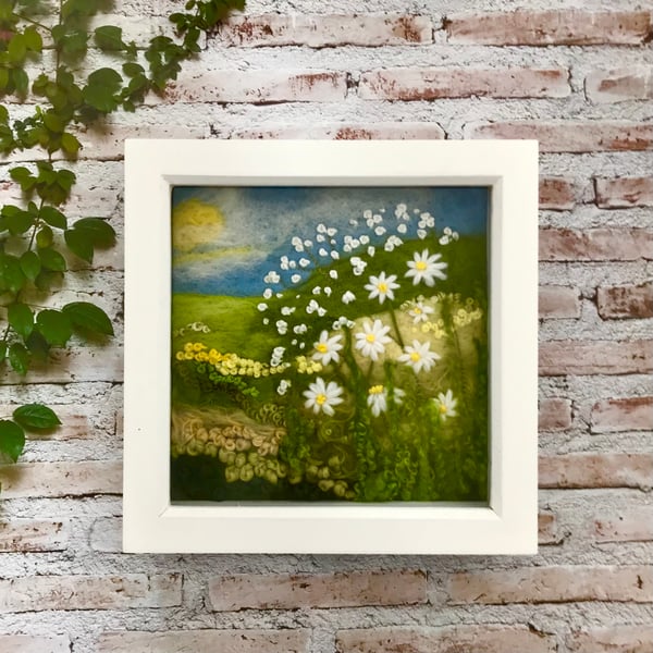 Felted picture-embroidery-flowers in countryside 