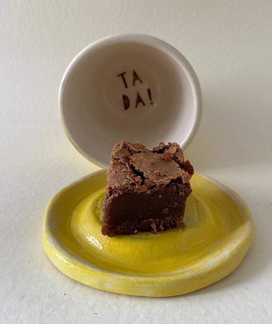  Mini yellow polka dot ceramic cloche. 