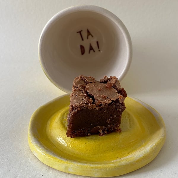  Mini yellow polka dot ceramic cloche. 