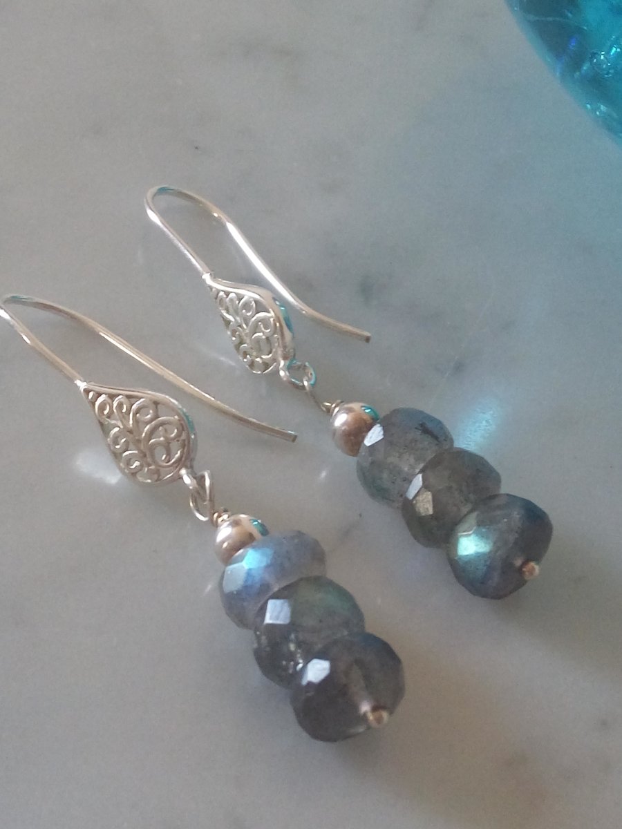 LABRADORITE AND SILVER EARRINGS  - CHRISTMAS - GIFT -  FREE UK SHIPPING 