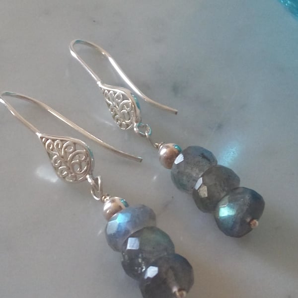 LABRADORITE AND SILVER EARRINGS  - CHRISTMAS - GIFT -  FREE UK SHIPPING 