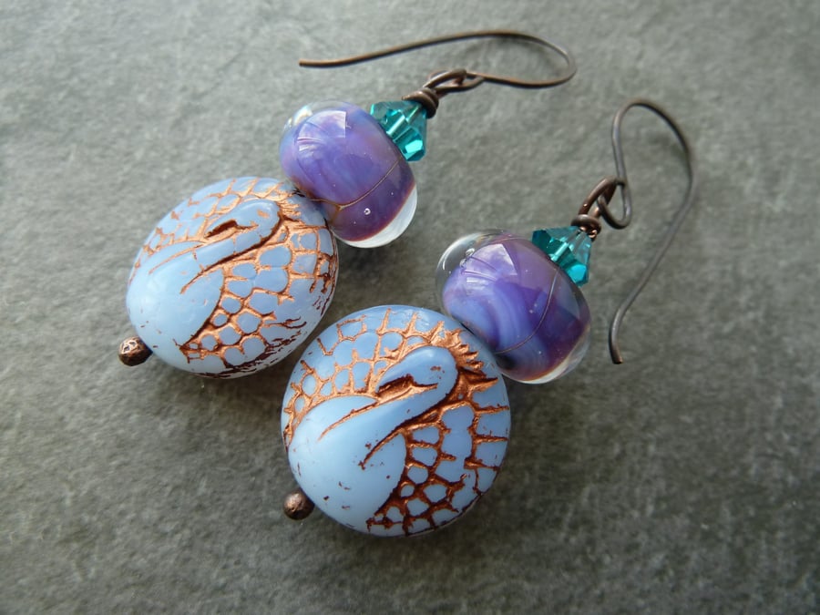 copper peacock earrings