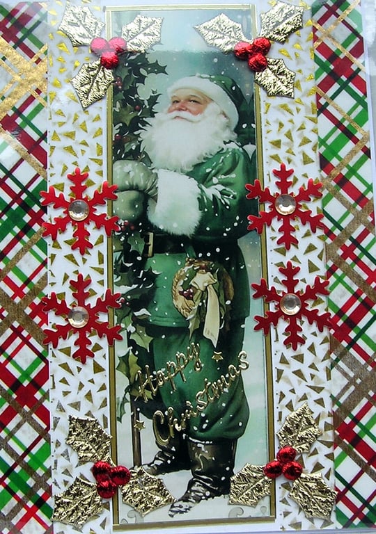 Hand Crafted Decoupage Chistmas Card - Happy Christmas (3222) Father Christmas